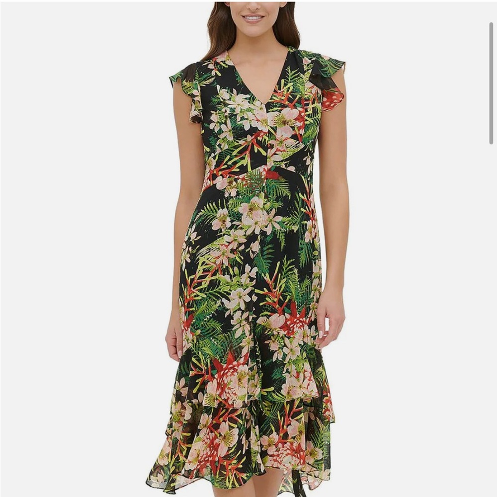Tommy Hilfiger Womens Floral Printed Hi-Low Midi Dress